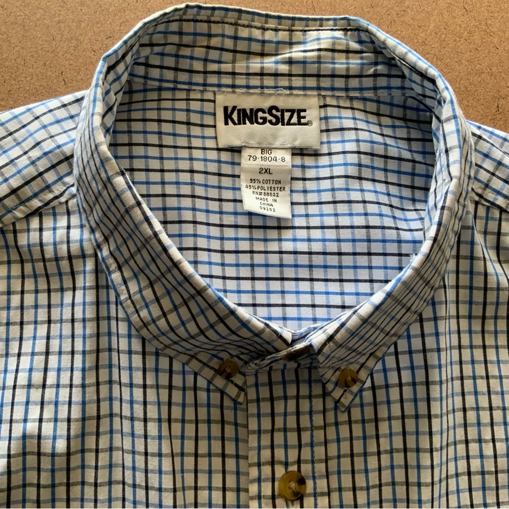 KING SIZE Blue and White Casual Button Down Shirt with Classic Collar